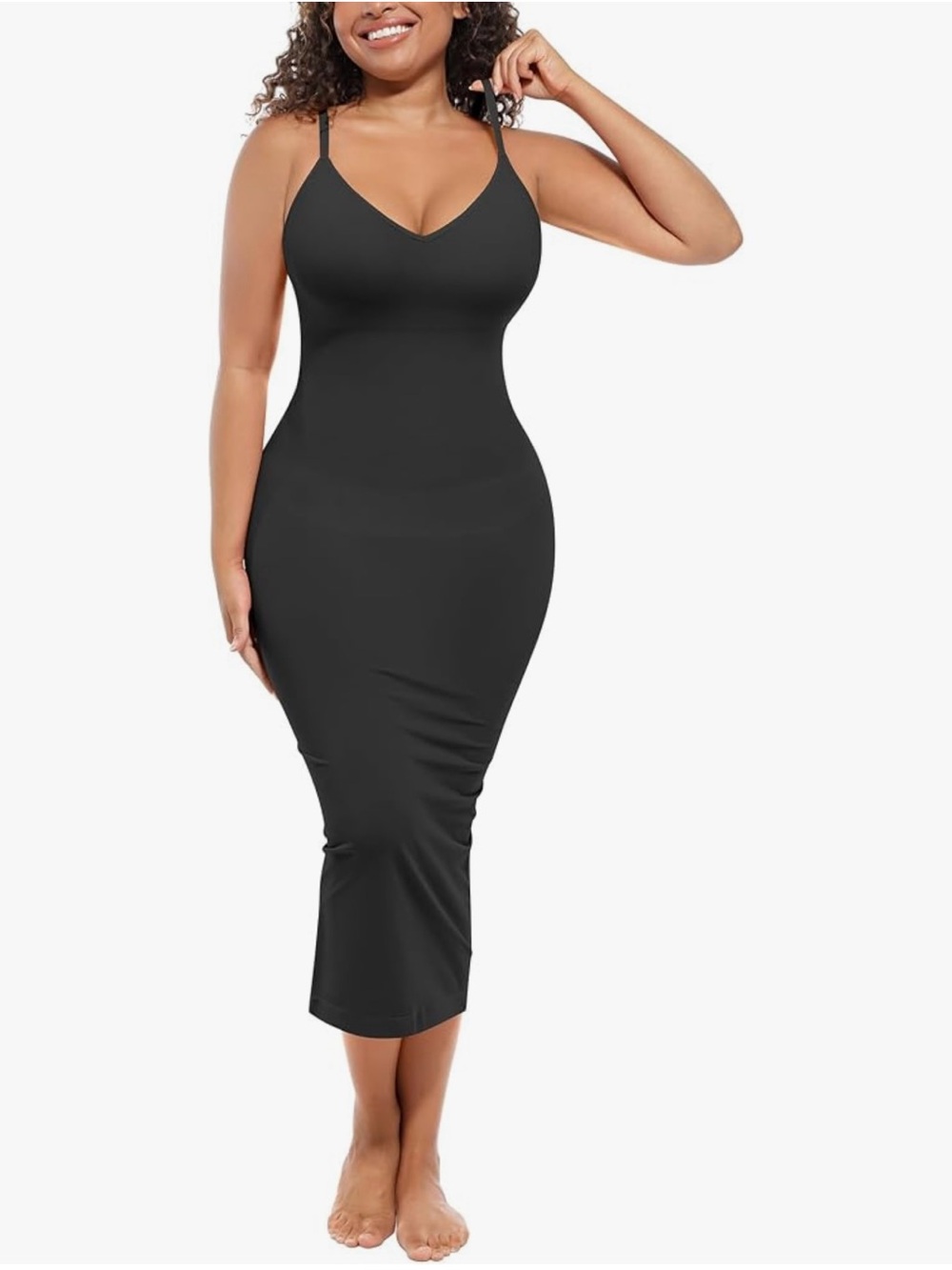 NWT Feelingirl Black Shapewear Midi Dress Built-In Tummy Control Bodycon XL/XXL